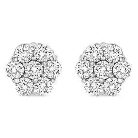 14K White Gold 1/3 Cttw Floral Cluster Diamond Stud Earrings with Screw backs (I-J Color, SI2-I1 Clarity)