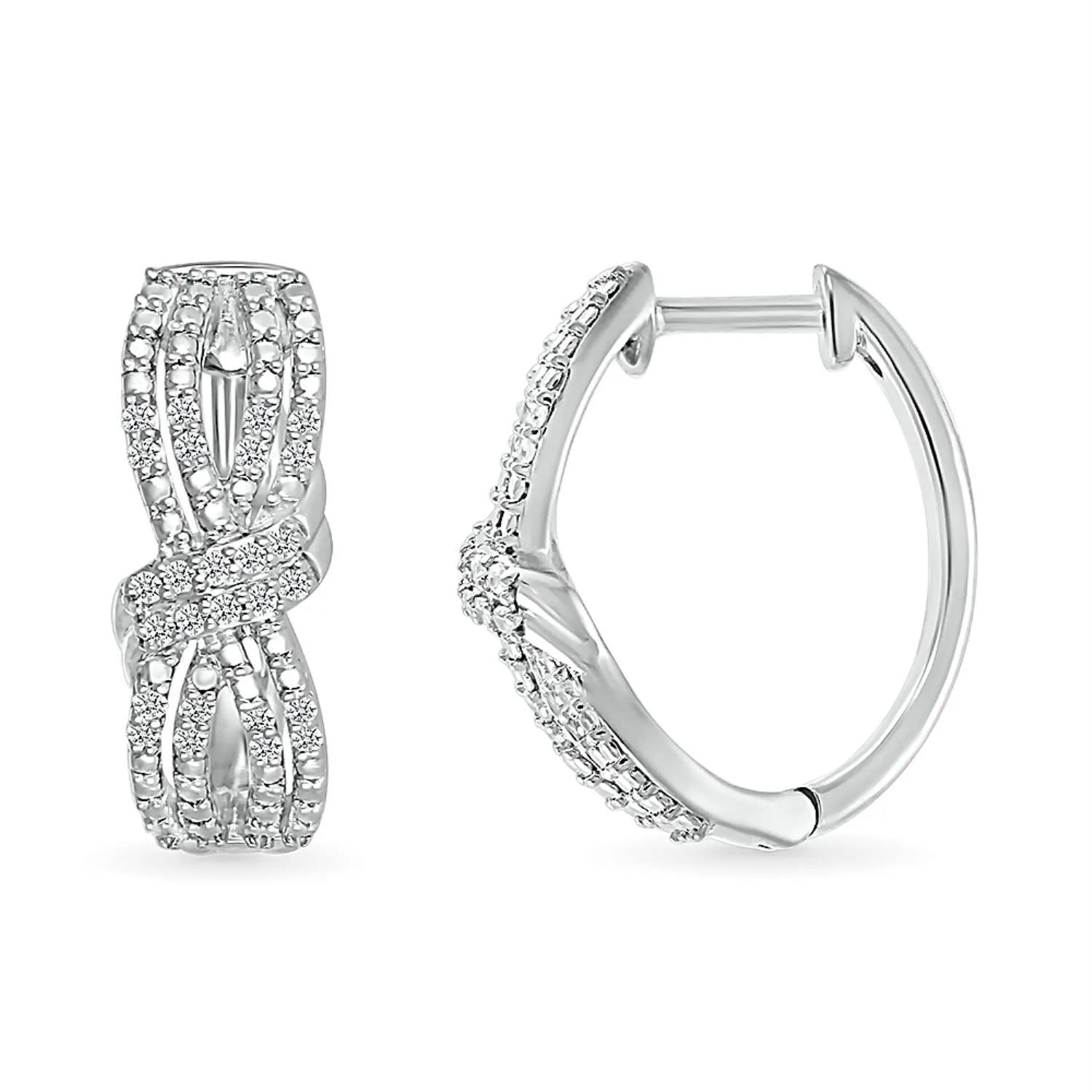 1/5 CTW Diamond Fashion Hoop Earrings in Rhodium Plated Sterling Silver