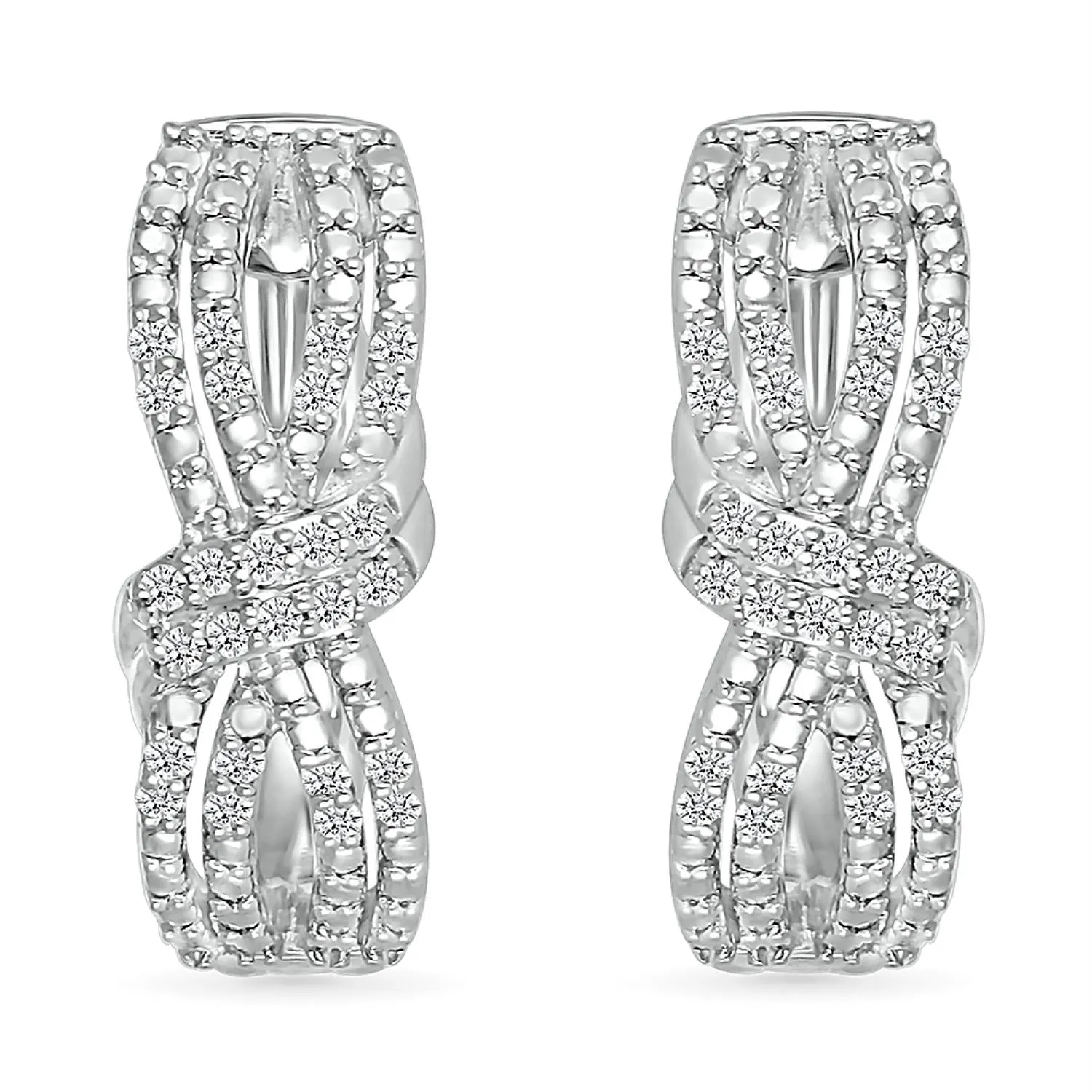 1/5 CTW Diamond Fashion Hoop Earrings in Rhodium Plated Sterling Silver