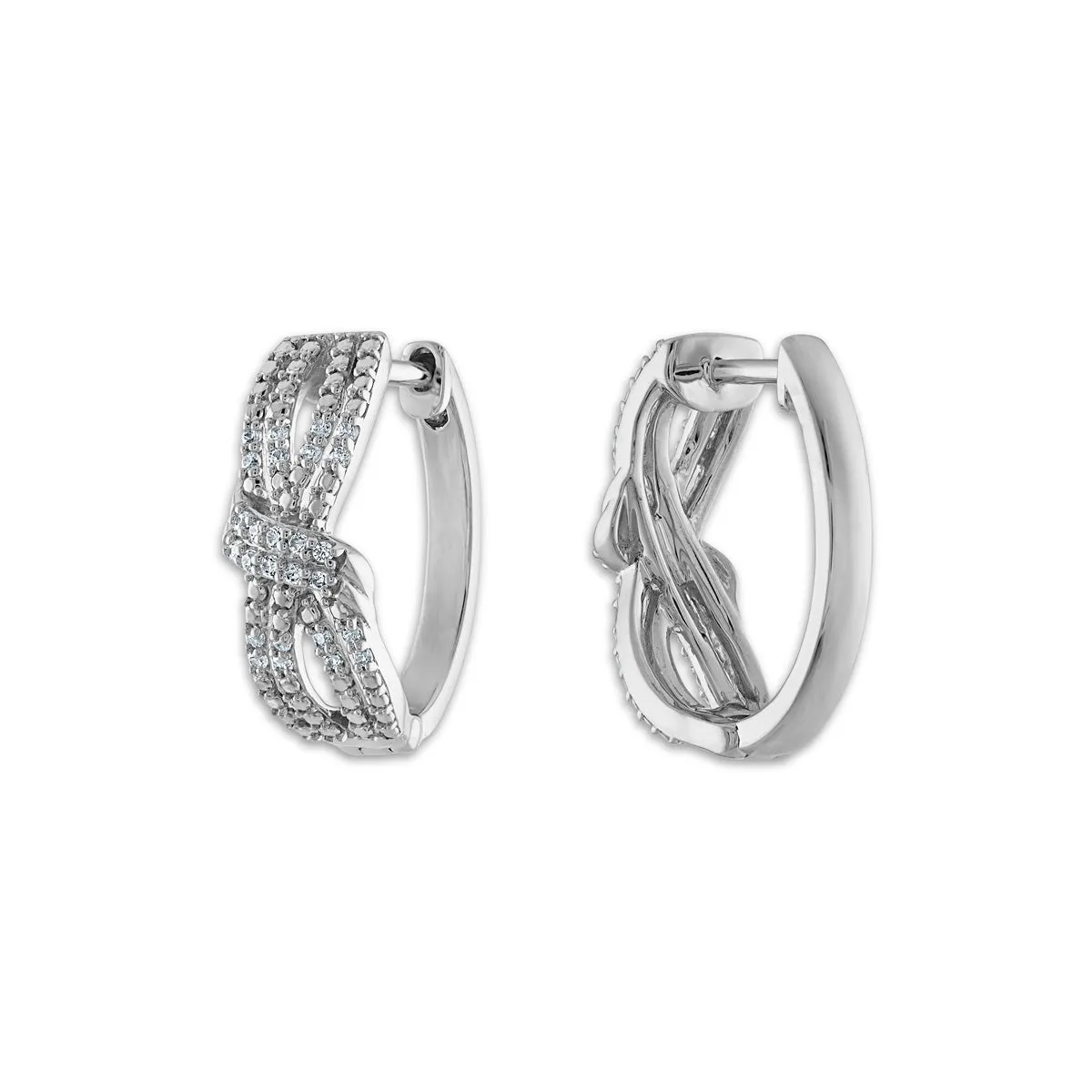 1/5 CTW Diamond Fashion Hoop Earrings in Rhodium Plated Sterling Silver