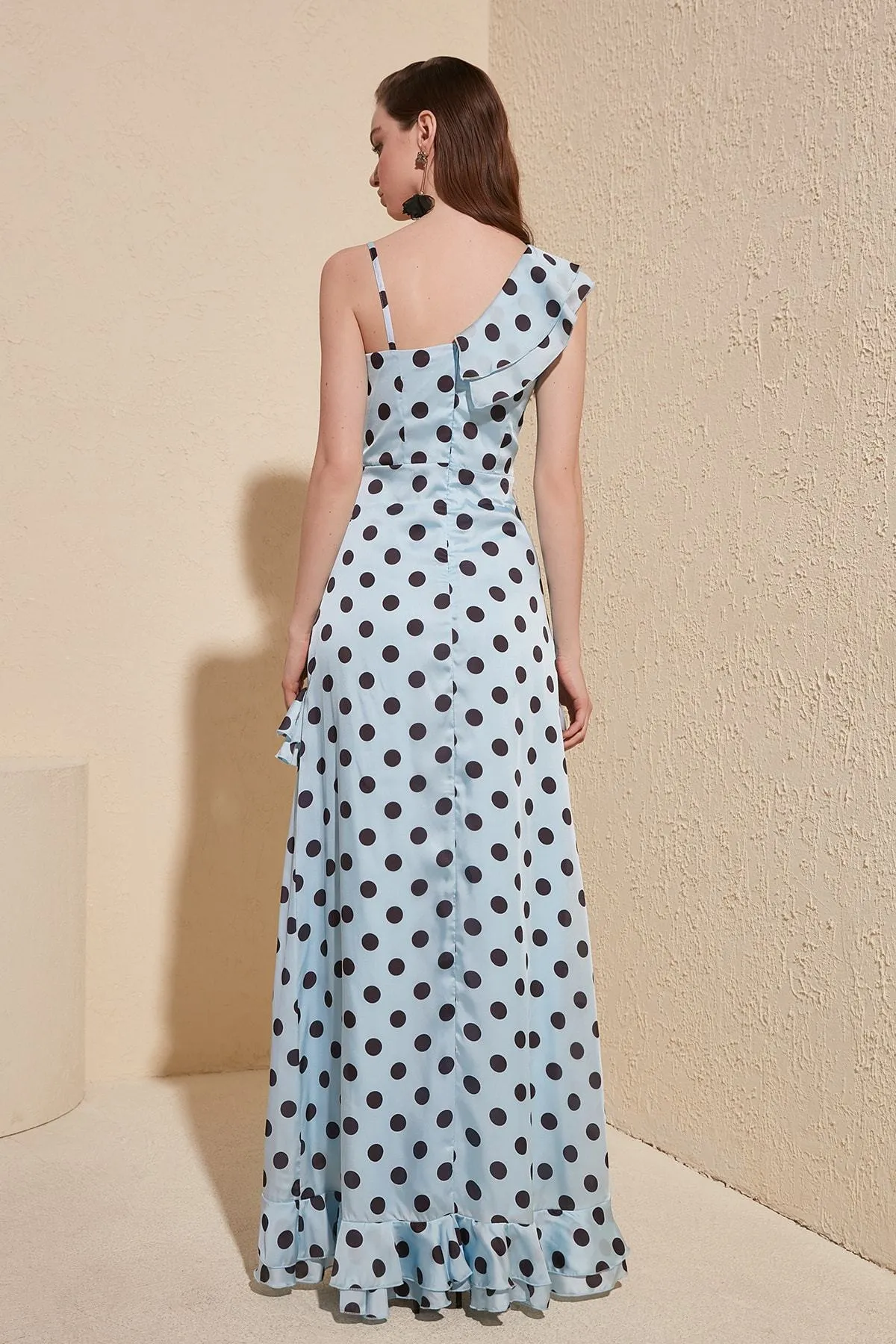 16438 Blue Polka Dot Ruffle Dress