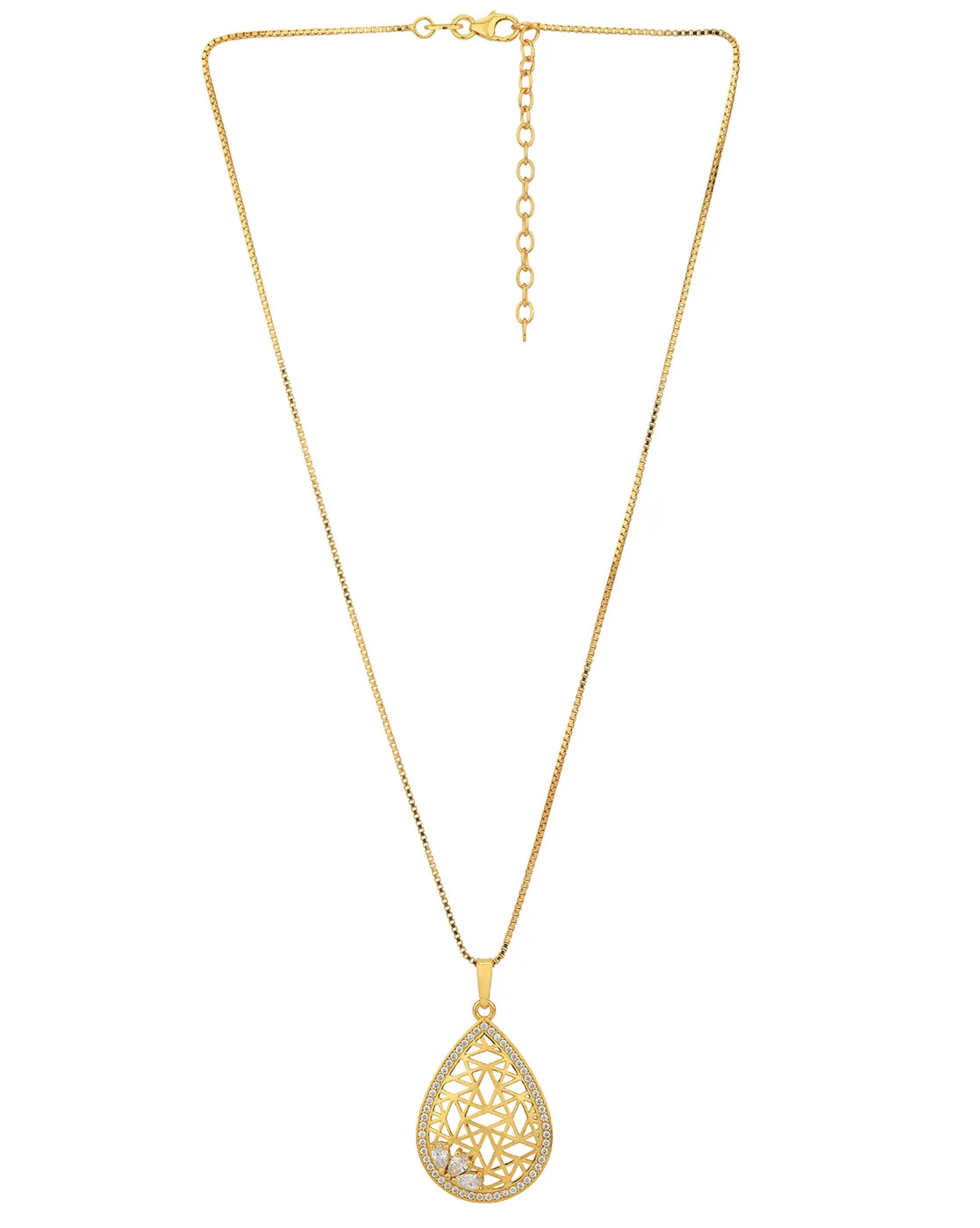 18kt Gold Plated with CZ Filigree Tear Drop Necklace and Earring set for women