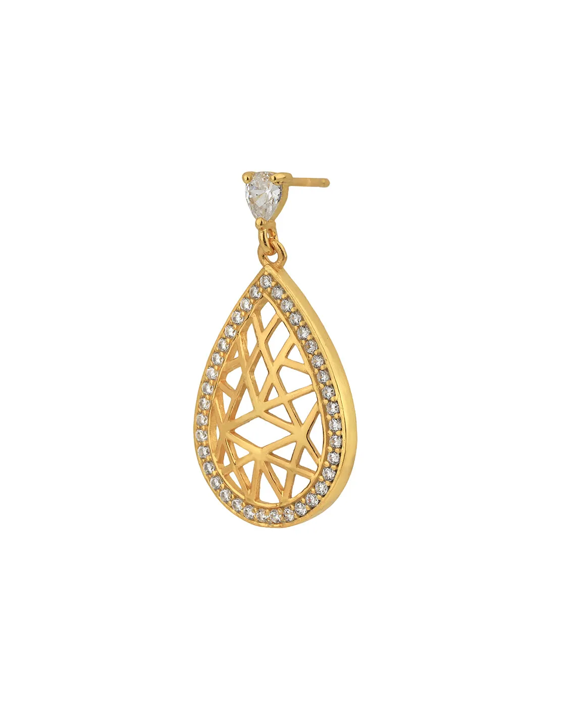 18kt Gold Plated with CZ Filigree Tear Drop Necklace and Earring set for women