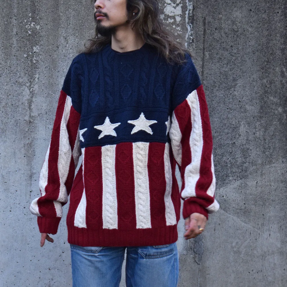 90’s TOMMY HILFIGER 星条旗 ハンドニット セーター 231220H