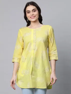 Ahalyaa Women Yellow Pure Cotton Glitter Print Tunic