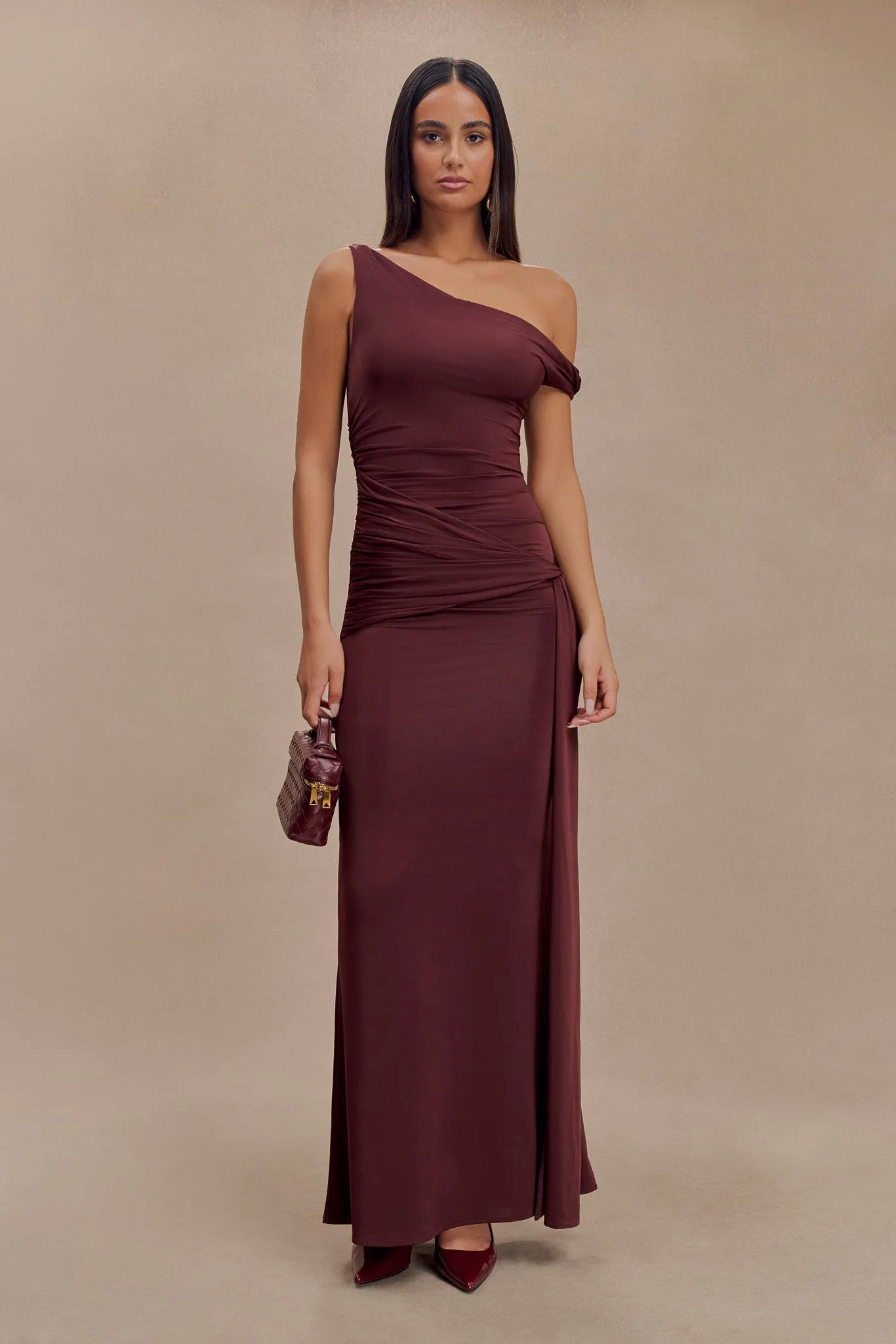 Aisnley Slinky Fishtail Maxi Dress - Mahogany