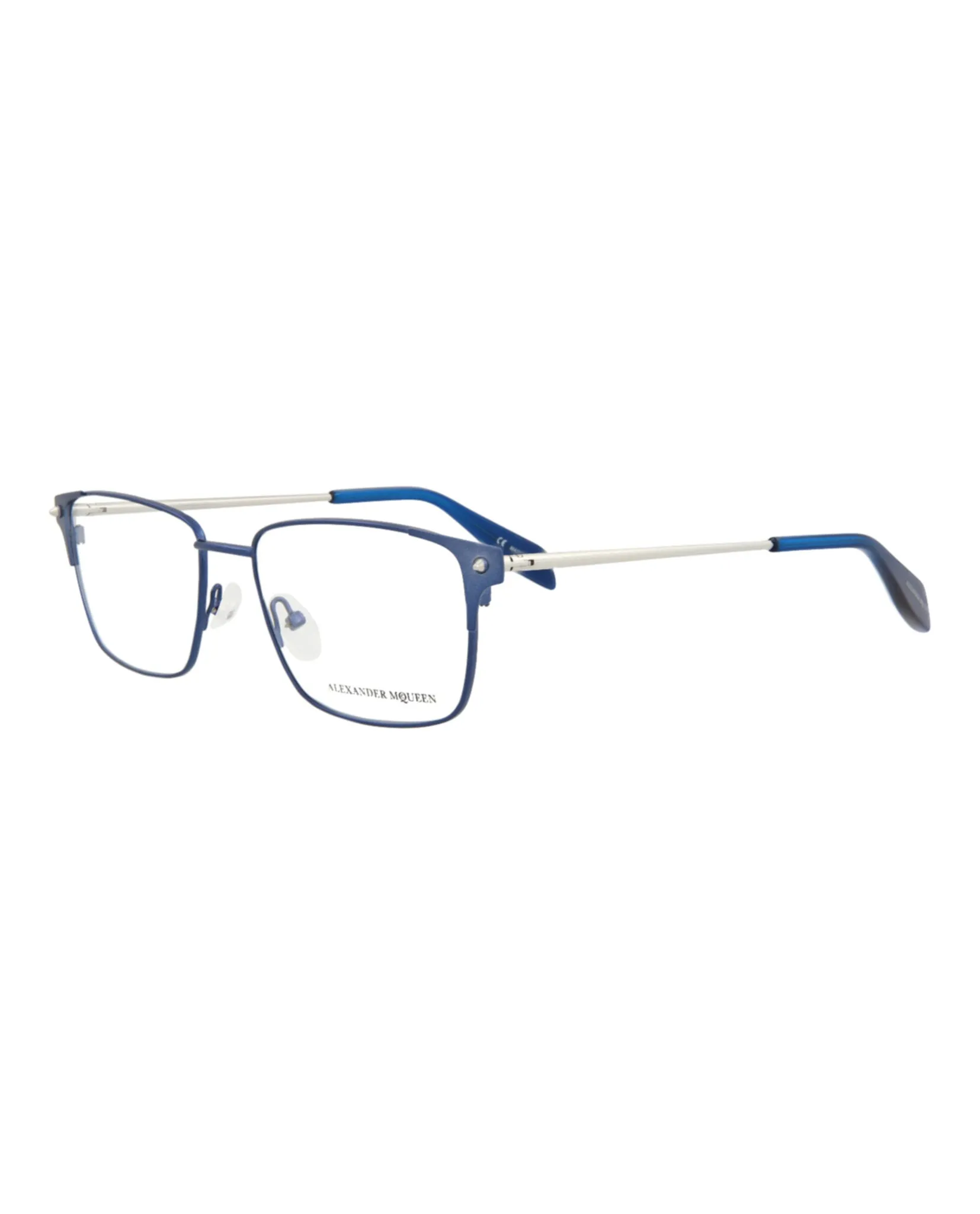 Alexander McQueen Mens Square/Rectangle Blue Silver Transparent Fashion Designer Eyewear