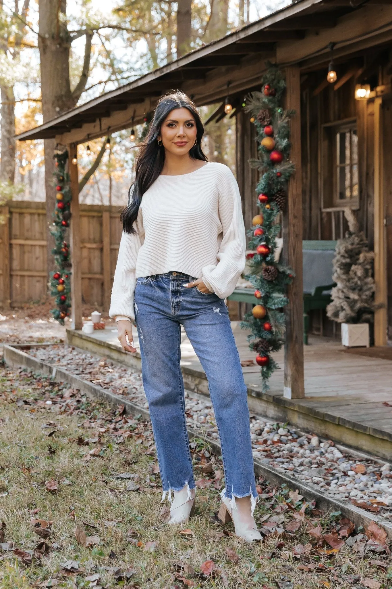 Avery Ribbed Boat Neck Sweater - Beige