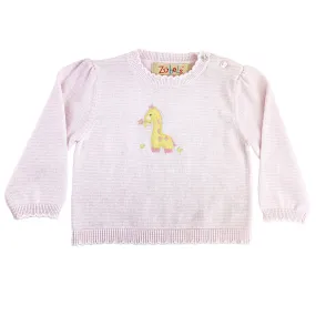 Baby Giraffe Lightweight Knit Sweater in Pink