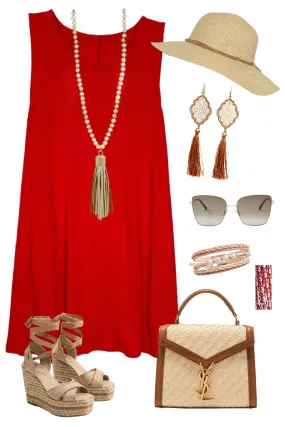 Basic Pocket Tank Dress - Red