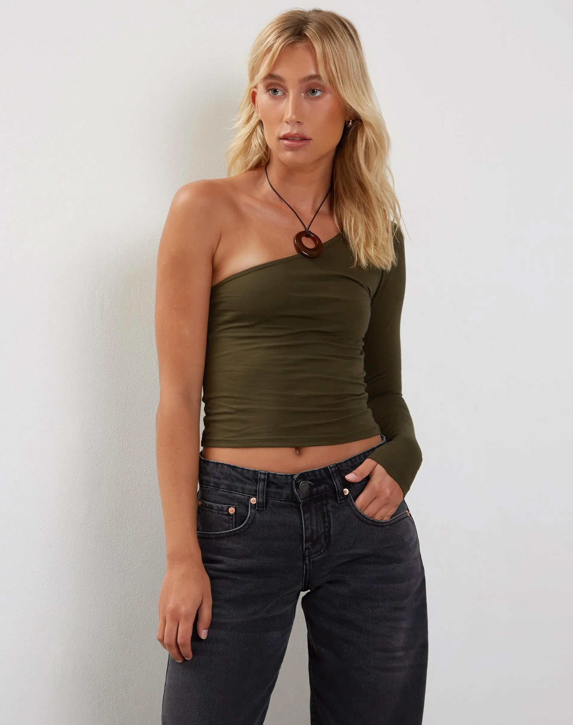 Bayge One Shoulder Top in Olive