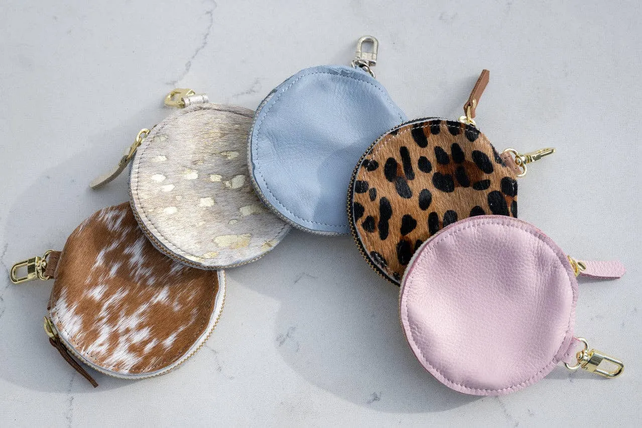 Beaudin Wholesale - Betty | Cowhide & Leather Circle Coin Purse, Gift for Women: Gold