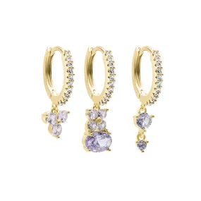 Bespoke Ear Stack 8 - Trio | Lavender Dangle | Lavender Stone with 4 Petal CZ