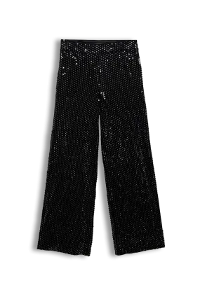 Black Sequin Velvet Wide Trousers