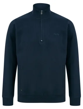 Bloomfield Quarter Zip Funnel Neck Pullover Sweat in Sky Captain Navy - Tokyo Laundry