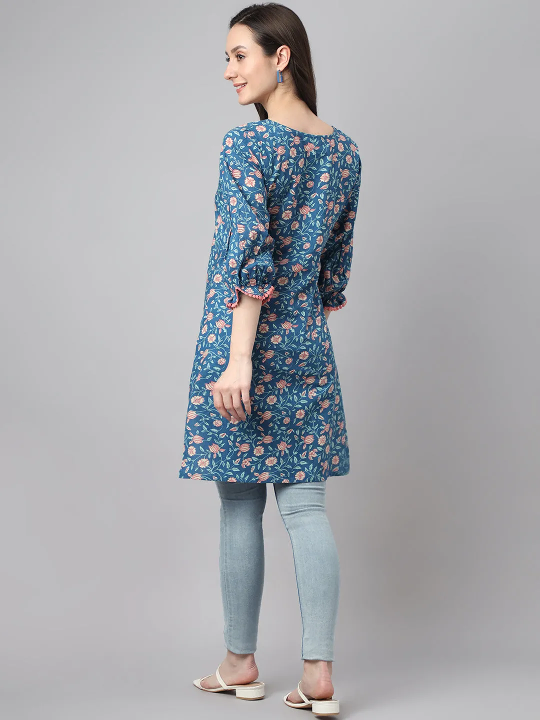 Blue Cotton Floral Print Tunic