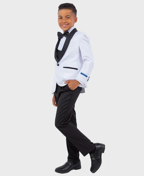 Boys Shawl Collar White Tuxedo