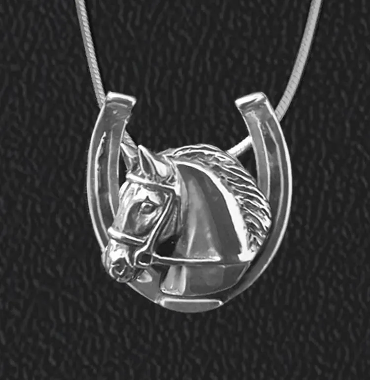 Bridled Horse in Horseshoe Sterling Pendant by Jane Heart