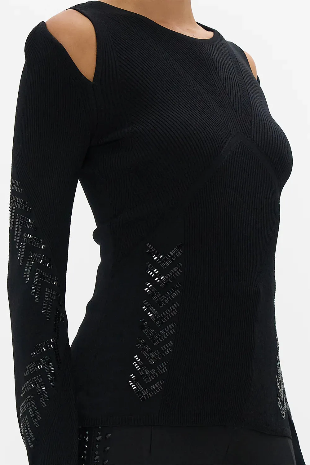 Camilla Engineered Cut Out Long Sleeve Knit Top - Cartouche Kingdom