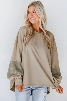 Casual Allure Olive Contrast Sleeve Top