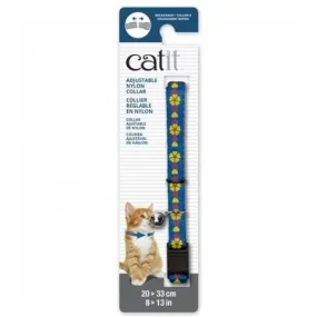 Catit Adjustable Breakaway Nylon Cat Collar Blue with Flowers