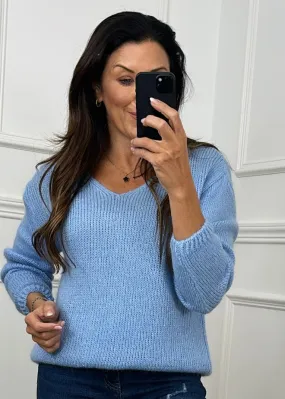 Cecilia Blue V Neck Pullover