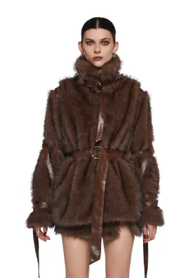 Chamber Faux Fur Jacket With Removable Sleeves - Dark Brown