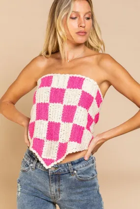 Checkerboard Pattern Tube Top Sweater - online exclusive