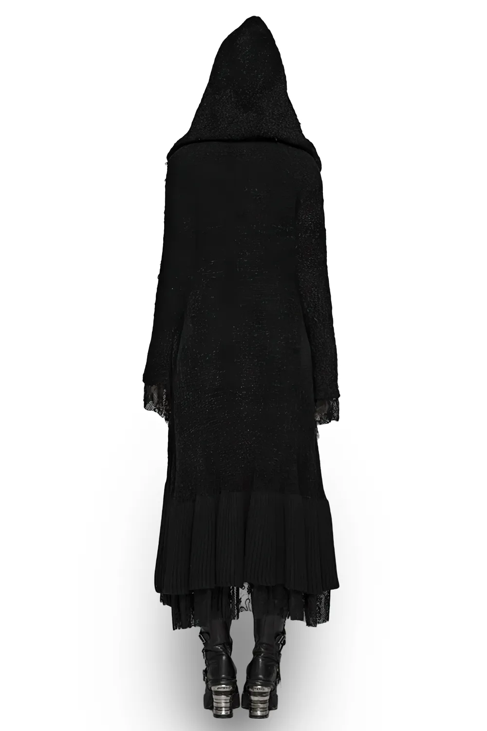 Chic Hooded Gothic Lace Trim Woolen Cloak Coat