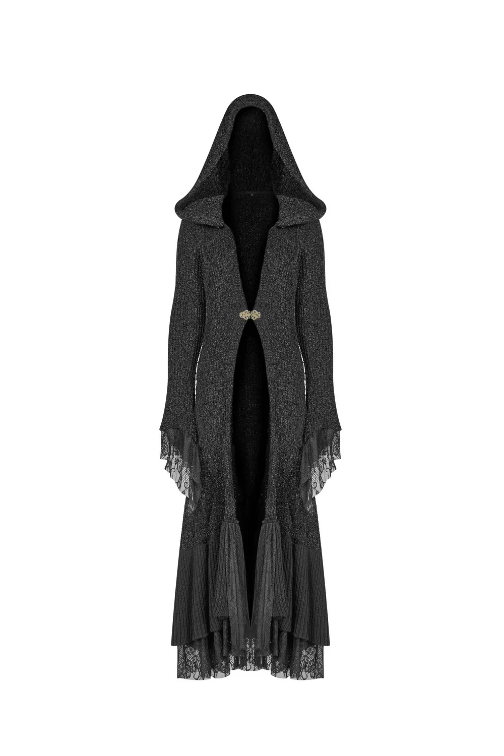 Chic Hooded Gothic Lace Trim Woolen Cloak Coat