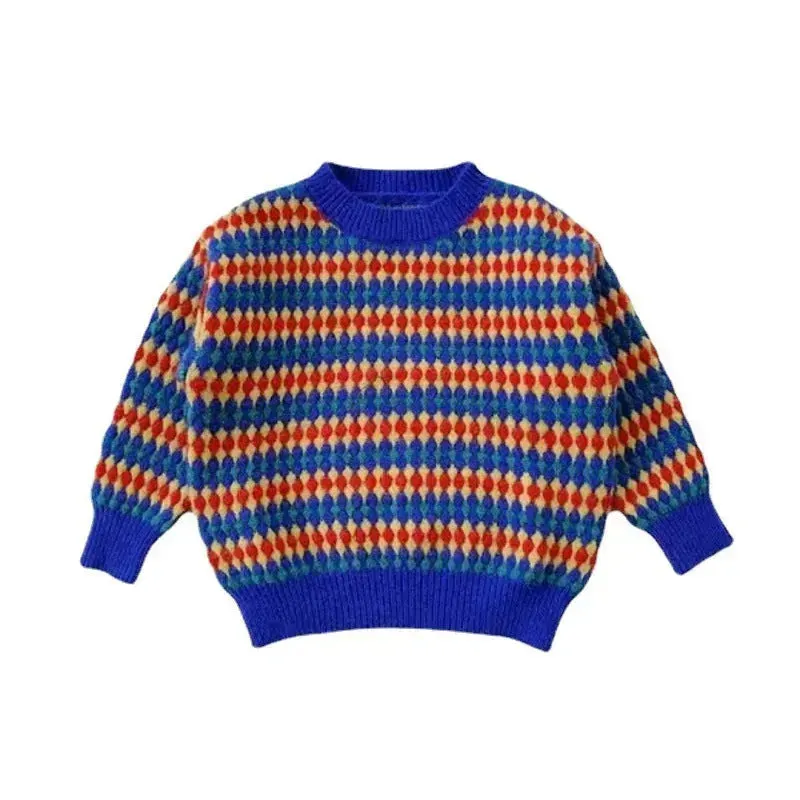 Children Rainbow Stripes Baby Round Neck Pullover Sweater Kids