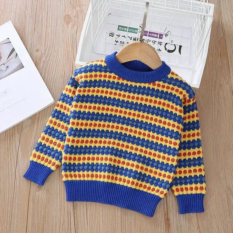 Children Rainbow Stripes Baby Round Neck Pullover Sweater Kids