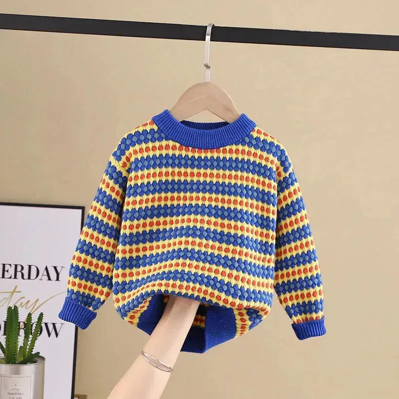 Children Rainbow Stripes Baby Round Neck Pullover Sweater Kids