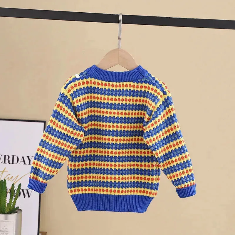 Children Rainbow Stripes Baby Round Neck Pullover Sweater Kids