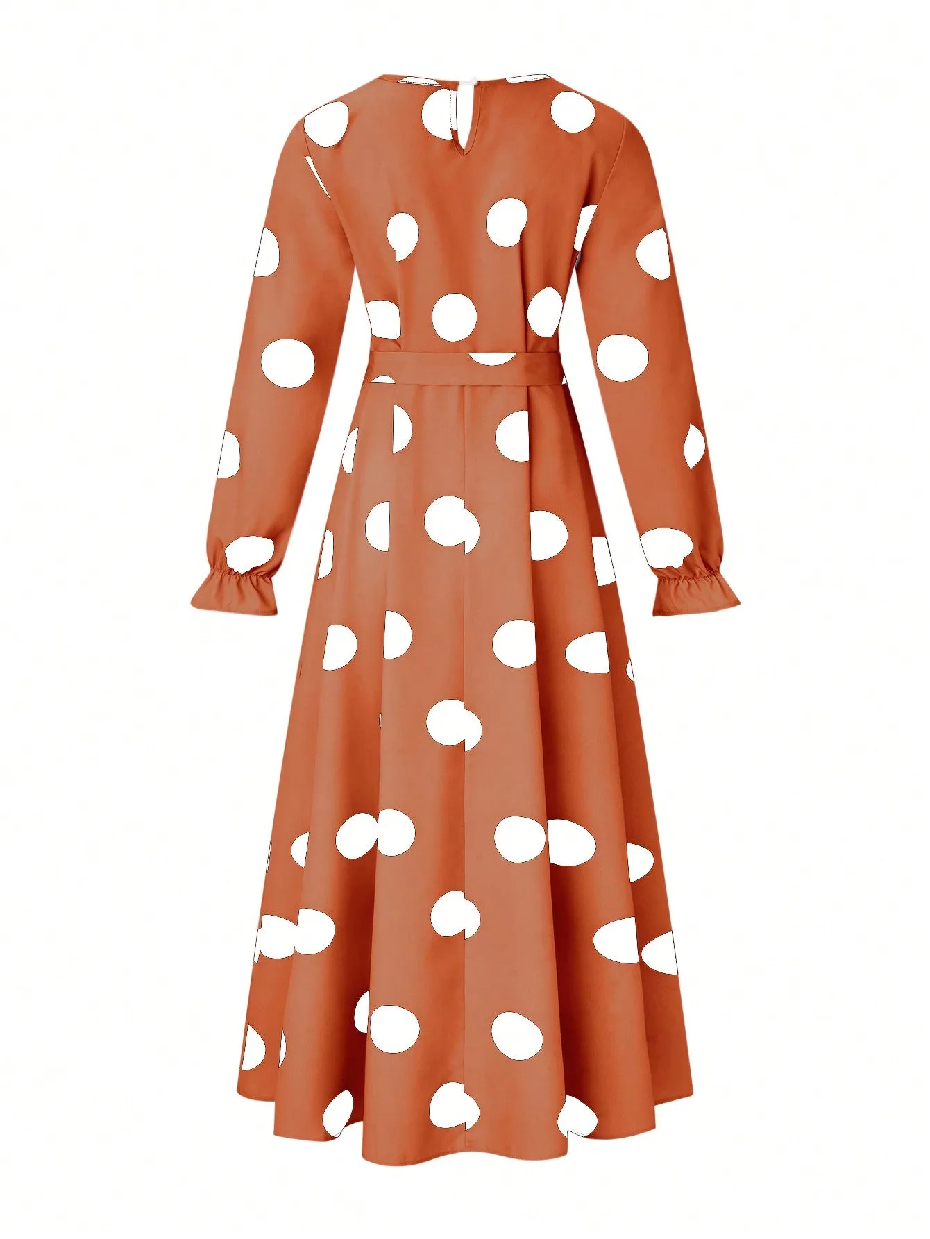 Clasi Fashionable Polka Dot Printed Long Dress With Cinched Waist