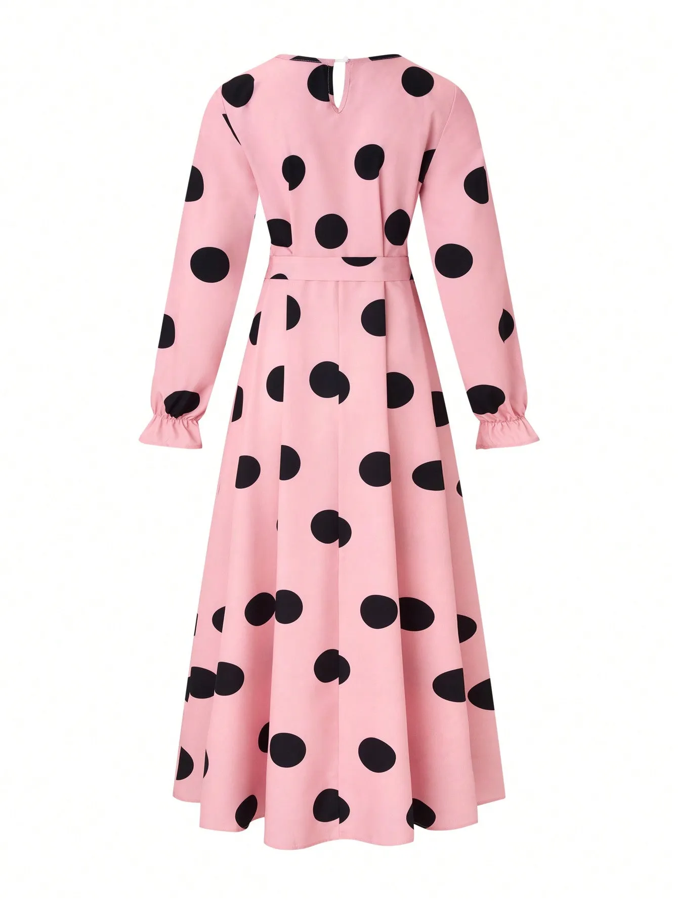 Clasi Fashionable Polka Dot Printed Long Dress With Cinched Waist