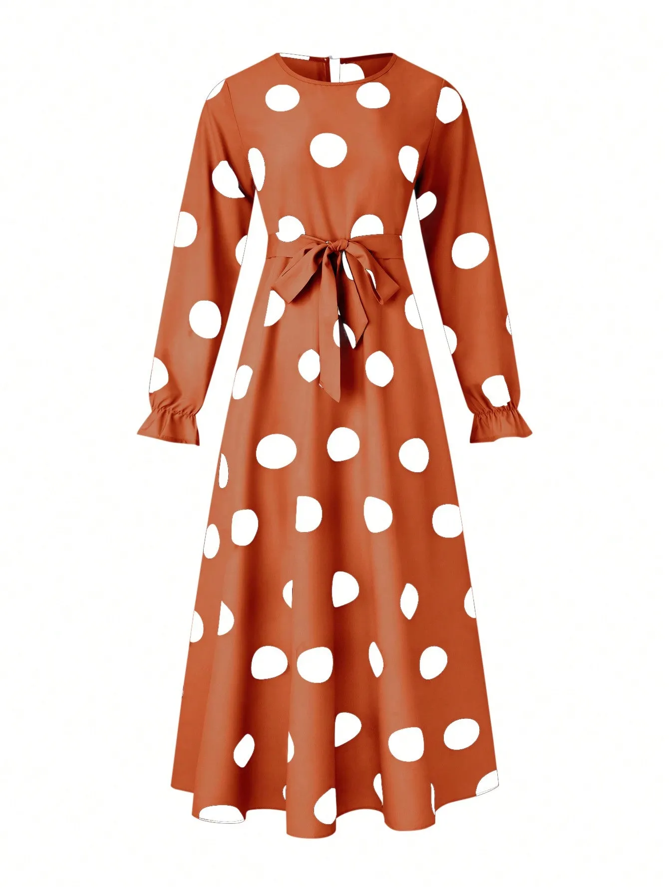 Clasi Fashionable Polka Dot Printed Long Dress With Cinched Waist