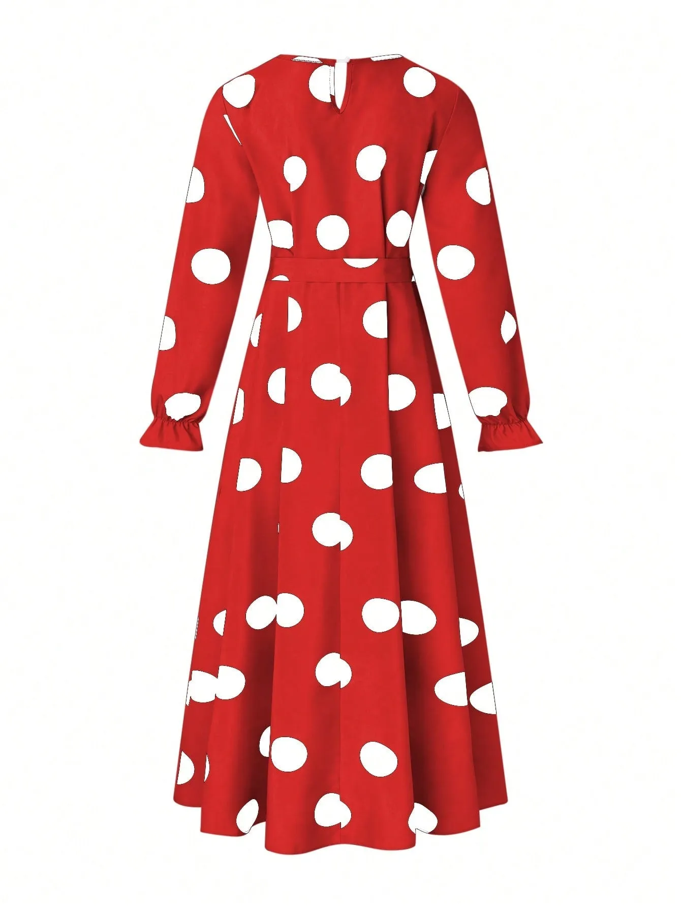 Clasi Fashionable Polka Dot Printed Long Dress With Cinched Waist