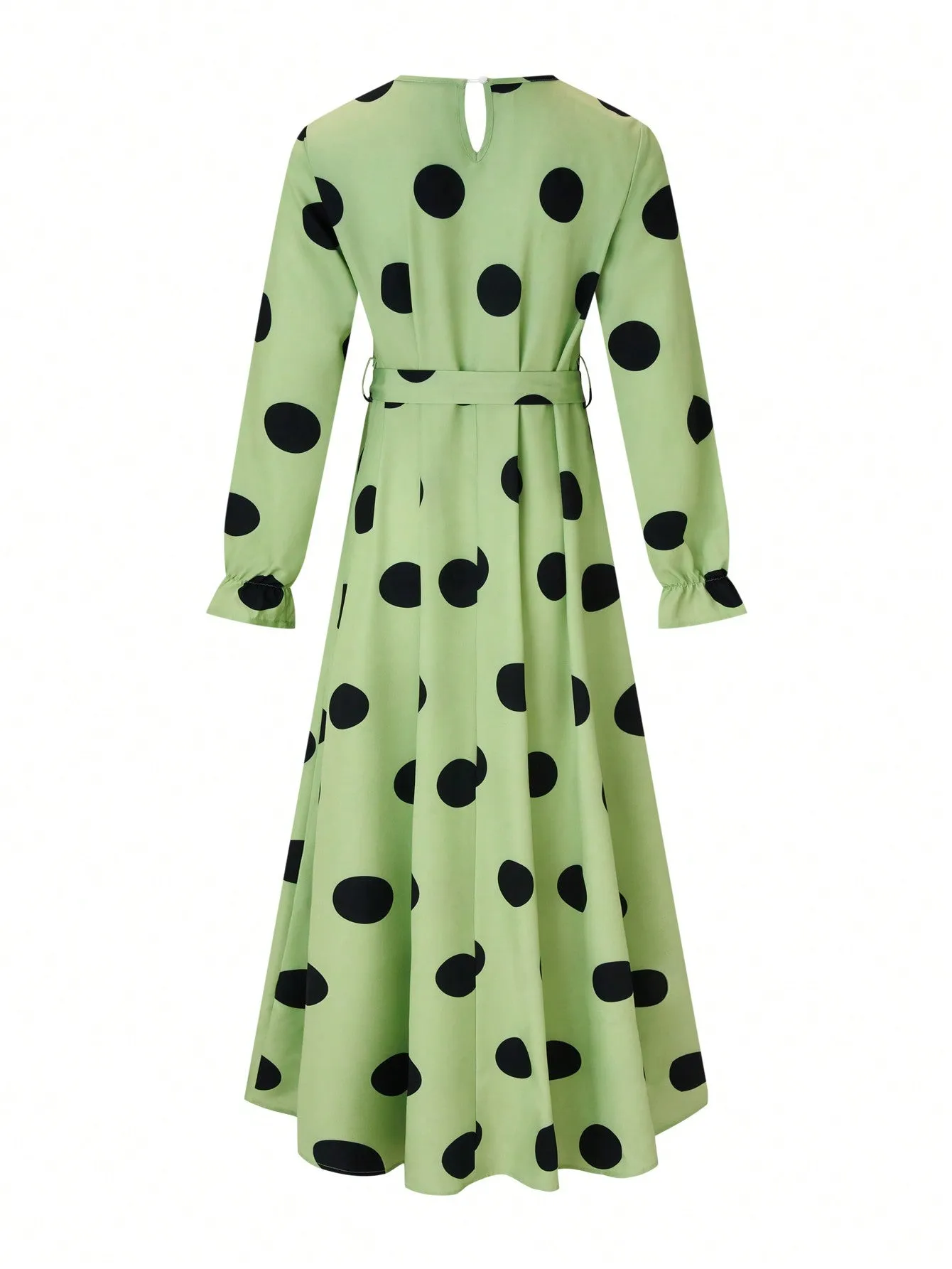 Clasi Fashionable Polka Dot Printed Long Dress With Cinched Waist