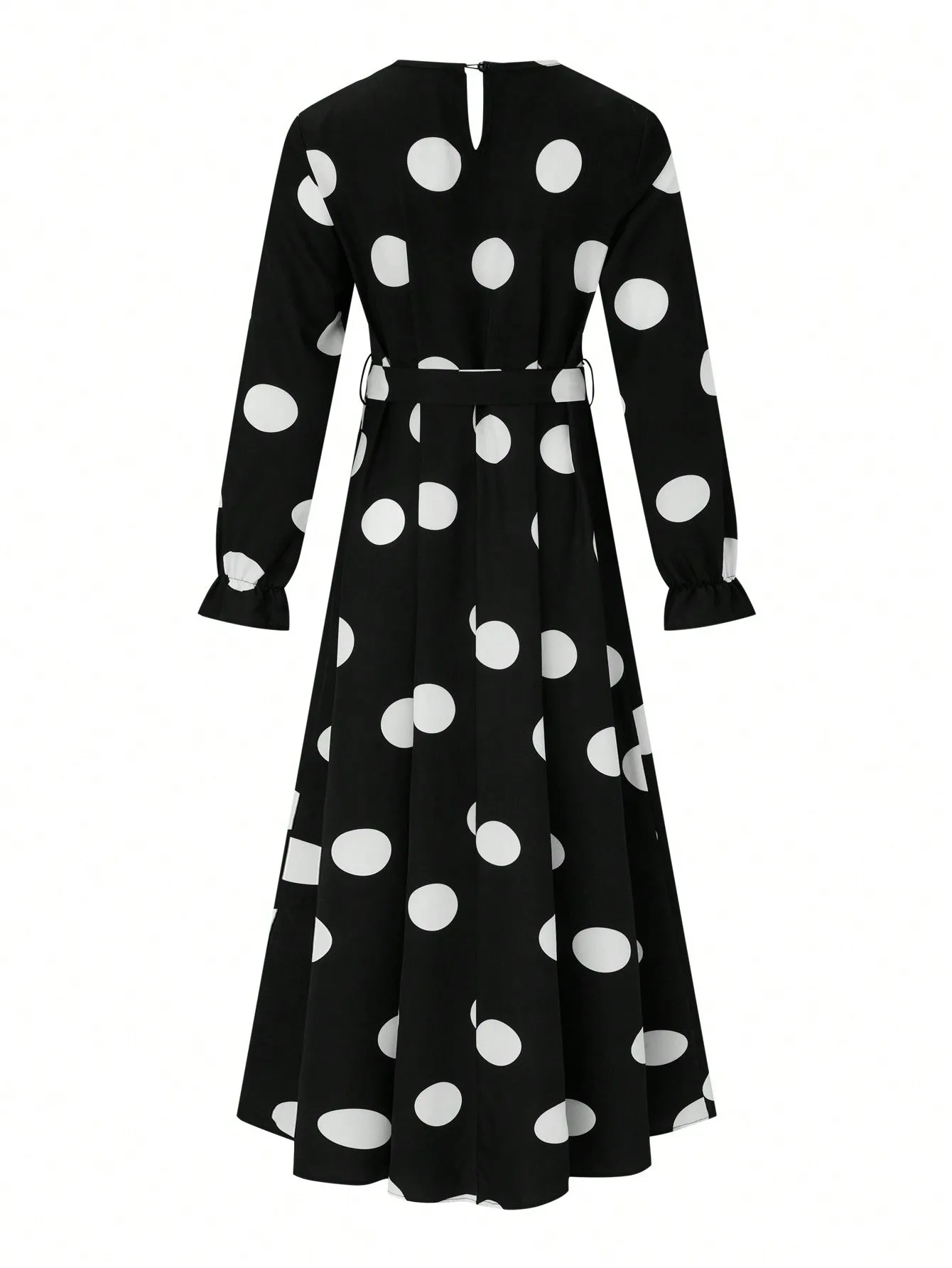 Clasi Fashionable Polka Dot Printed Long Dress With Cinched Waist