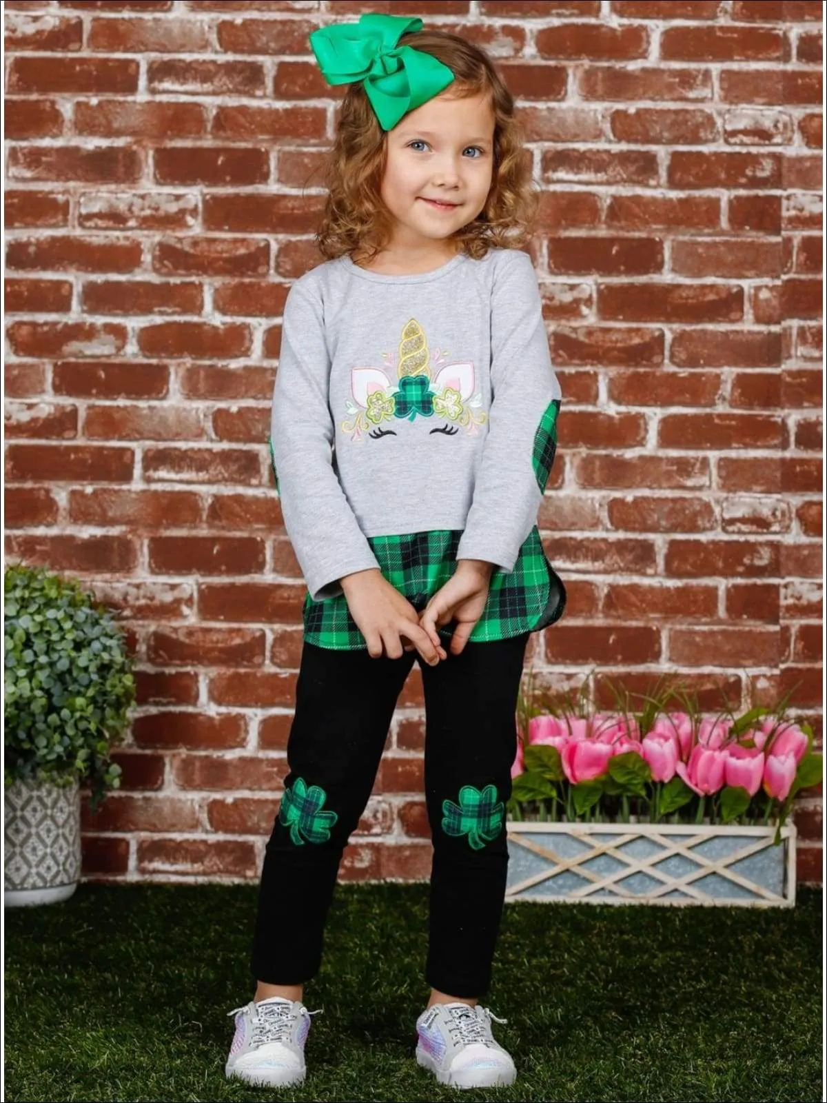 Clover Unicorn Plaid Patch Legging Set