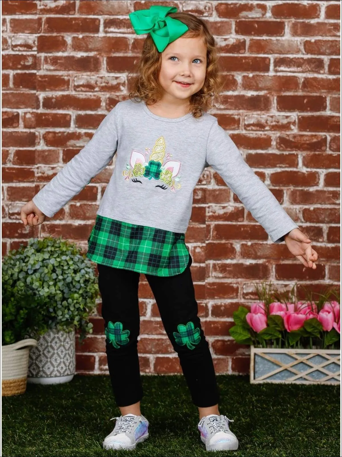 Clover Unicorn Plaid Patch Legging Set