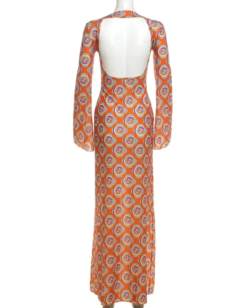 Color Burst Asymmetrical Print Maxi