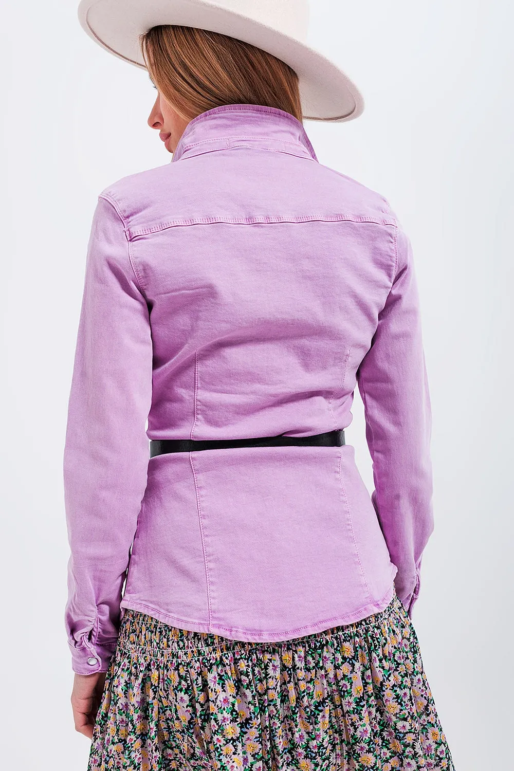 Cotton Denim Shirt in Lilac