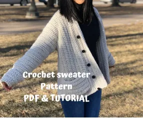 Crochet sweater pattern PDF file and video tutorial Tutorial : Us women's size XS - XL