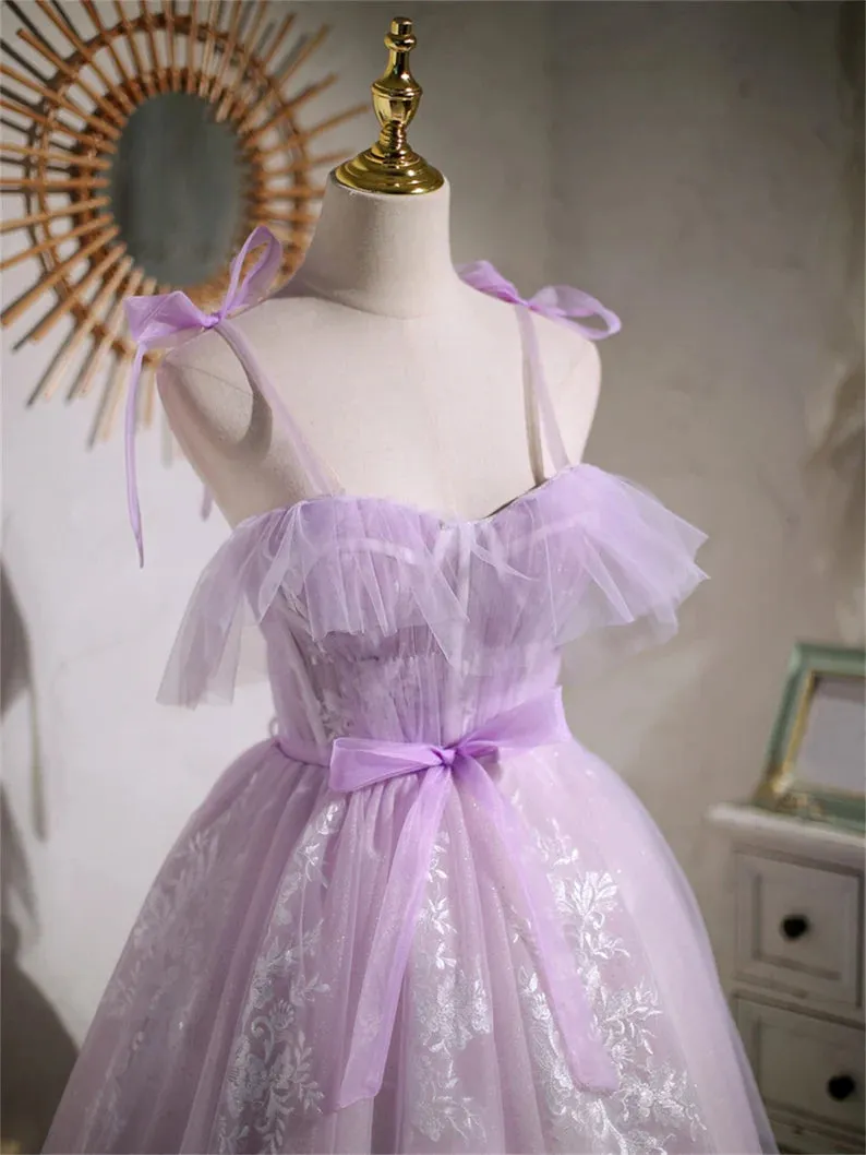 Cute Lavender Tulle Short Prom Dress, Lavender Homecoming Dress 2022