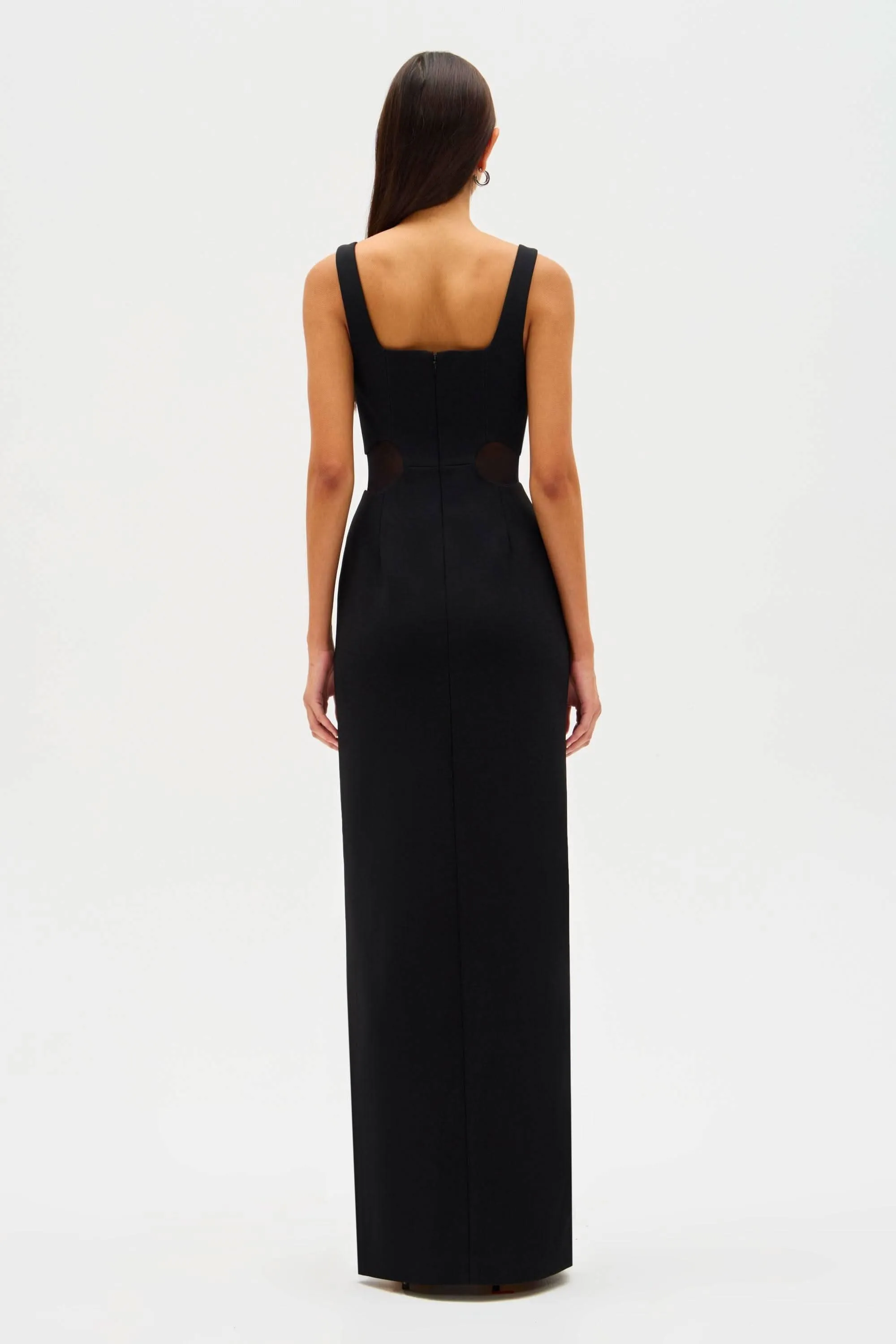 Damita Bonded Crepe and Mesh Maxi Dress