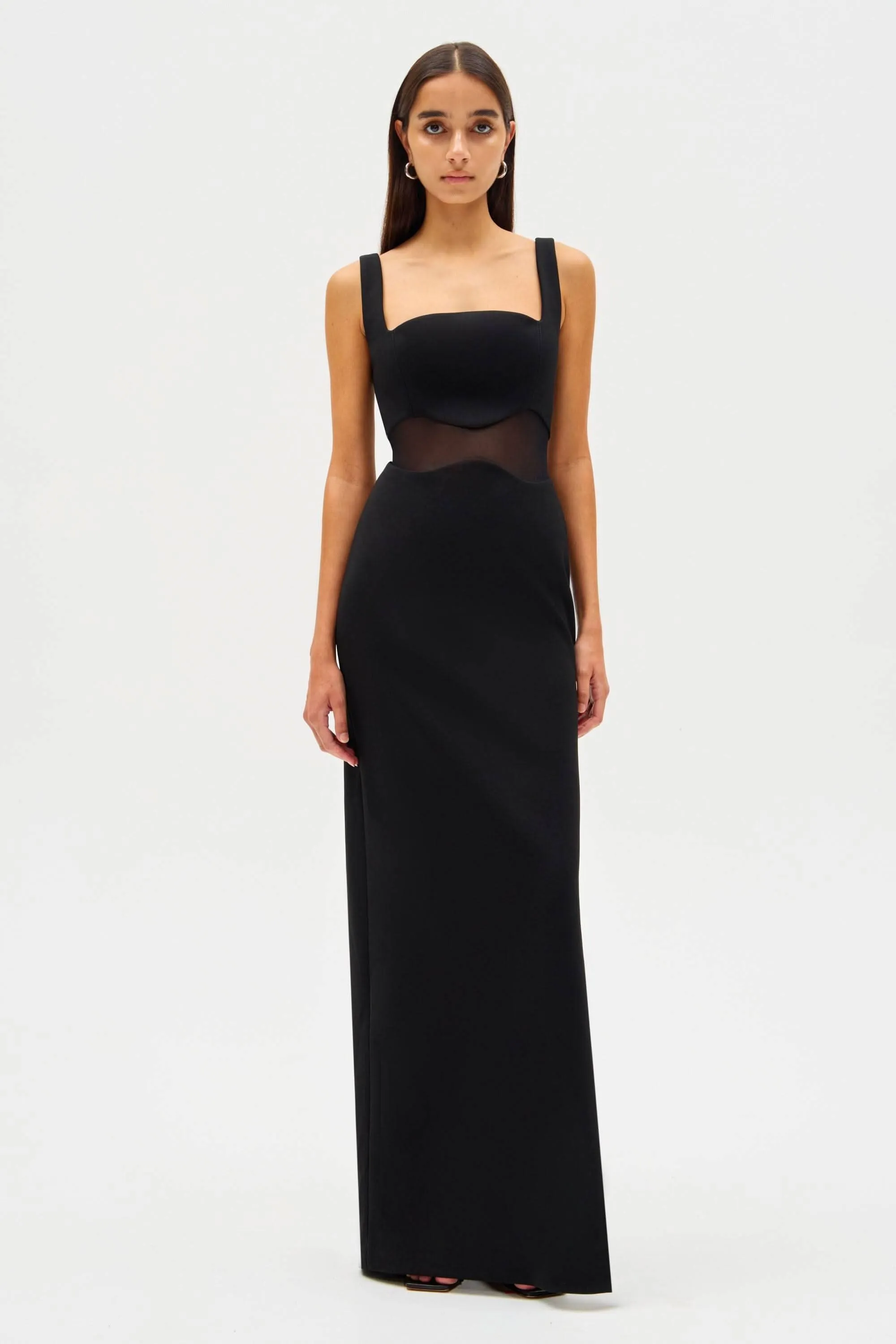 Damita Bonded Crepe and Mesh Maxi Dress