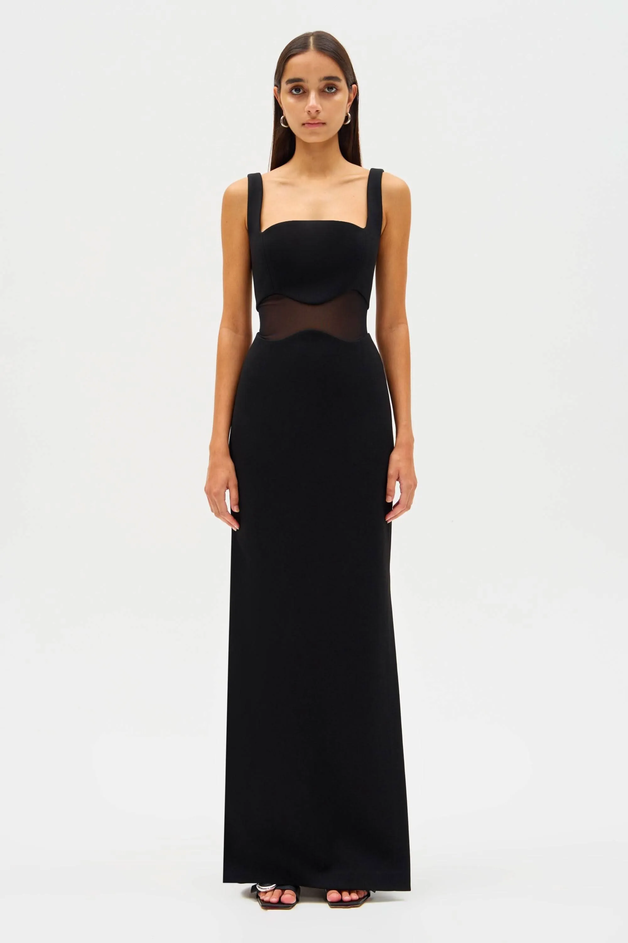 Damita Bonded Crepe and Mesh Maxi Dress