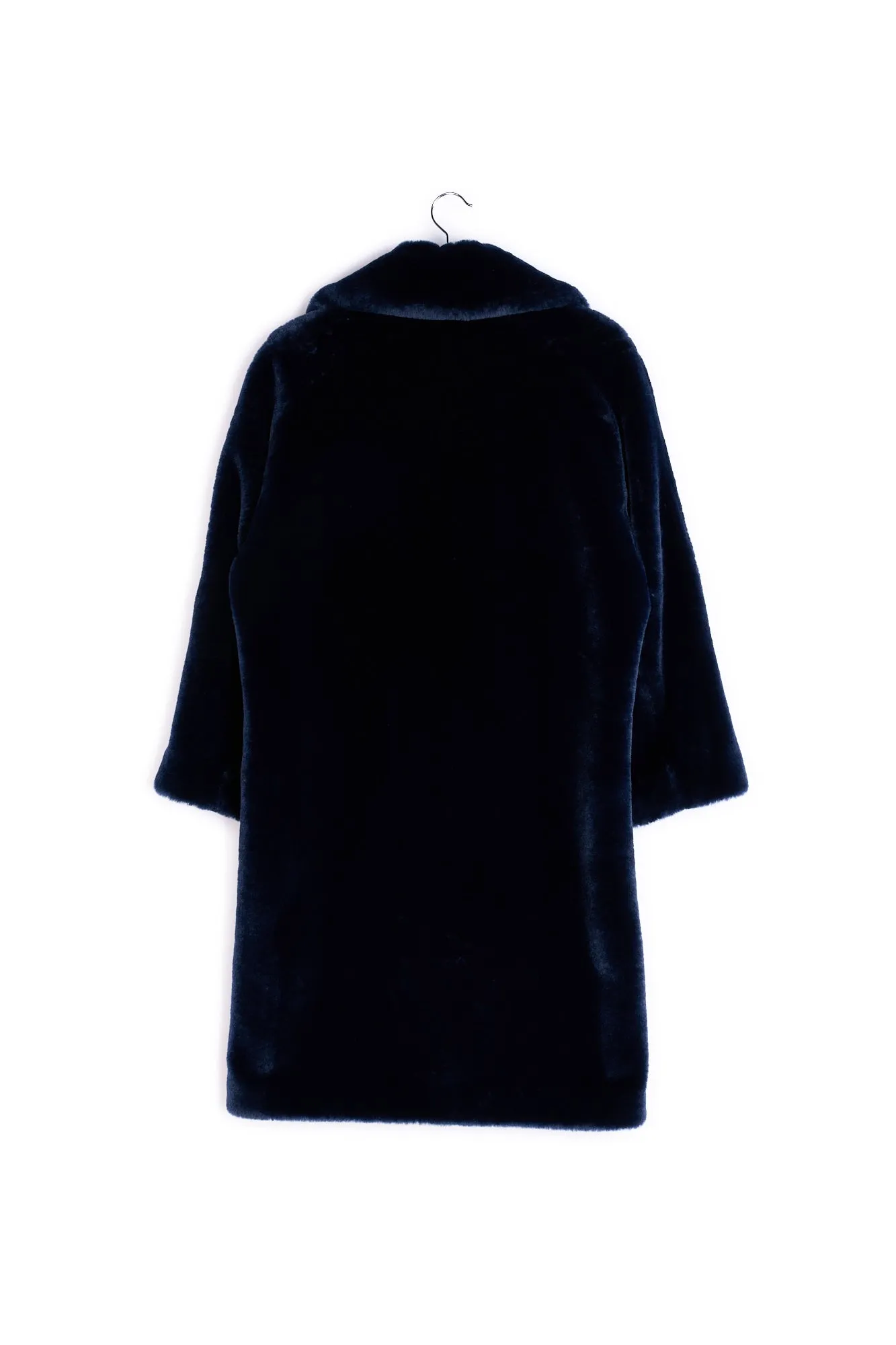 Dark blue recycled faux fur coat